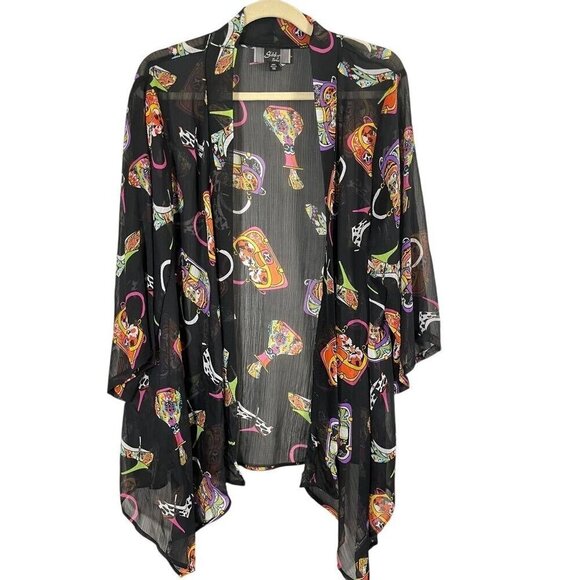 Slinky Funky Sheer Cardigan 1X Black Retro Hippie Indie Perfume Handbag Festive - Picture 1 of 15